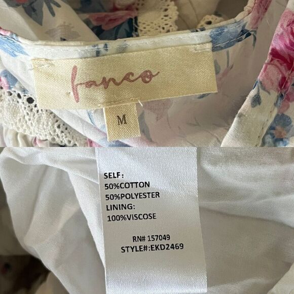 Fanco Women Size M White Floral Ruffle Tiered Crochet Cotton Mini Dress Pullover - Picture 5 of 15